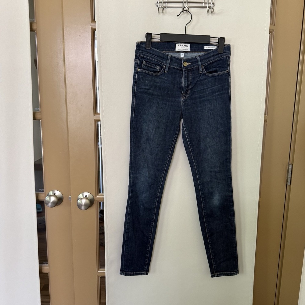 Frame Denim Womens 27 Blue Dark Wash Low Rise Le Skinny De Jeanne Jeans Denim